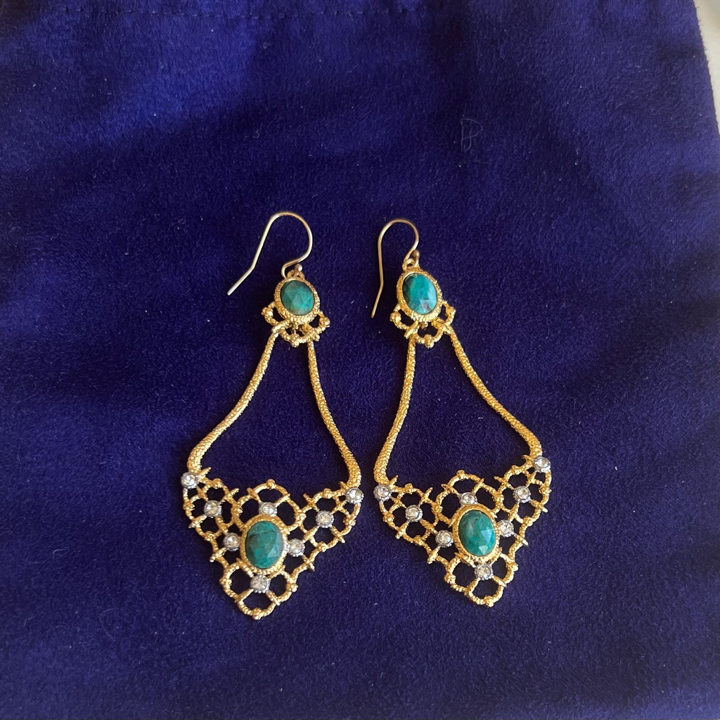 Chandelier Drop Gold, Green And Crystal Dangle Earrings